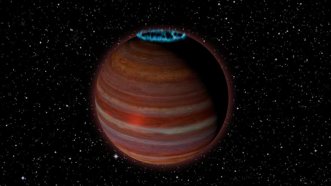 Simulação do planeta SIMP J01365663+0933473 feita por artista  (Foto: Chuck Carter/NRAO/AUI/NSF)