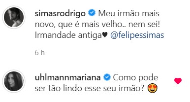 Mariana, esposa de Felipe, comentou na publicação do cunhado (Foto: Reprodução/Instagram)
