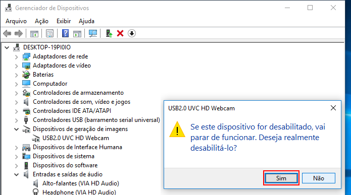 Confirmando a desativação da webcam no Windows (Foto: Reprodução/Edivaldo Brito)