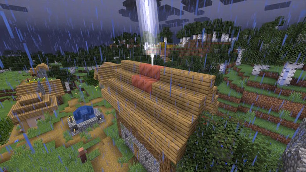 O para-raios é um novo item útil em Minecraft para evitar incêndios acidentais em construções de madeira — Foto: Reprodução/Minecraft
