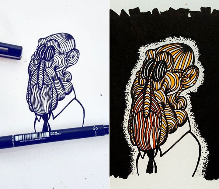 Antes e depois! Ator mostra dois momentos do mesmo desenho (Foto: Arquivo pessoal)