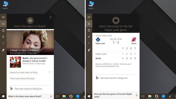 Cortana pode mostrar notícias sobre um assunto ou time (Foto: Reprodução/Elson de Souza)