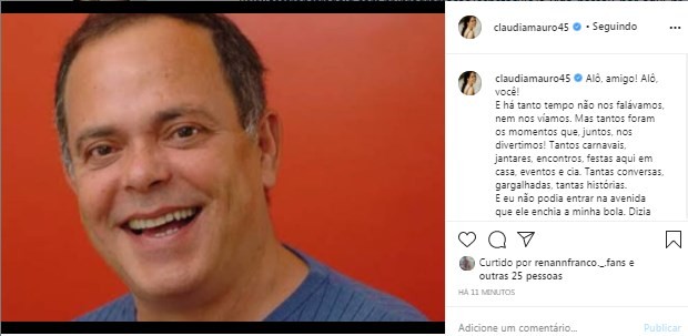 Claudia Mauro lamenta morte de Fernando Vanucci (Foto: Reprodução/Instagram)