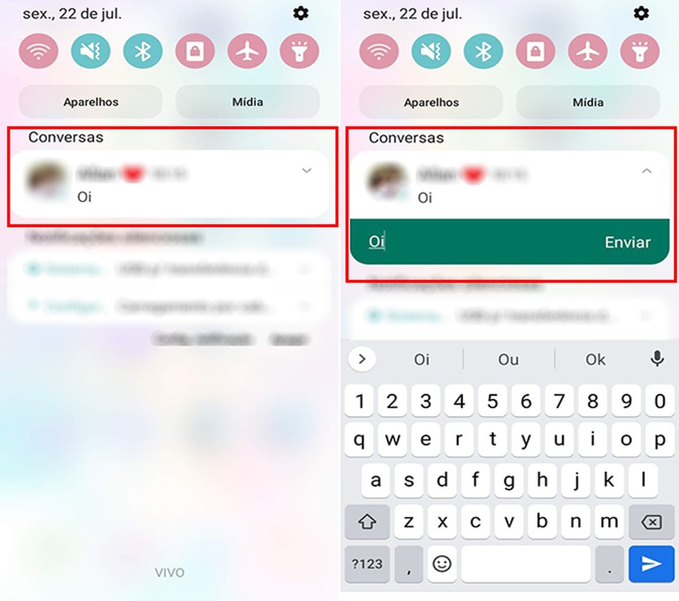 Responder por notificação no WhatsApp é opção para conversar sem ficar online no app — Foto: Reprodução/Flávia Fernandes