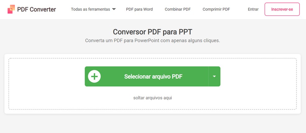 PDF Converter: plataforma transforma documentos do Adobe Acrobat em slides do PowerPoint — Foto: Reprodução/Ana Letícia Loubak 