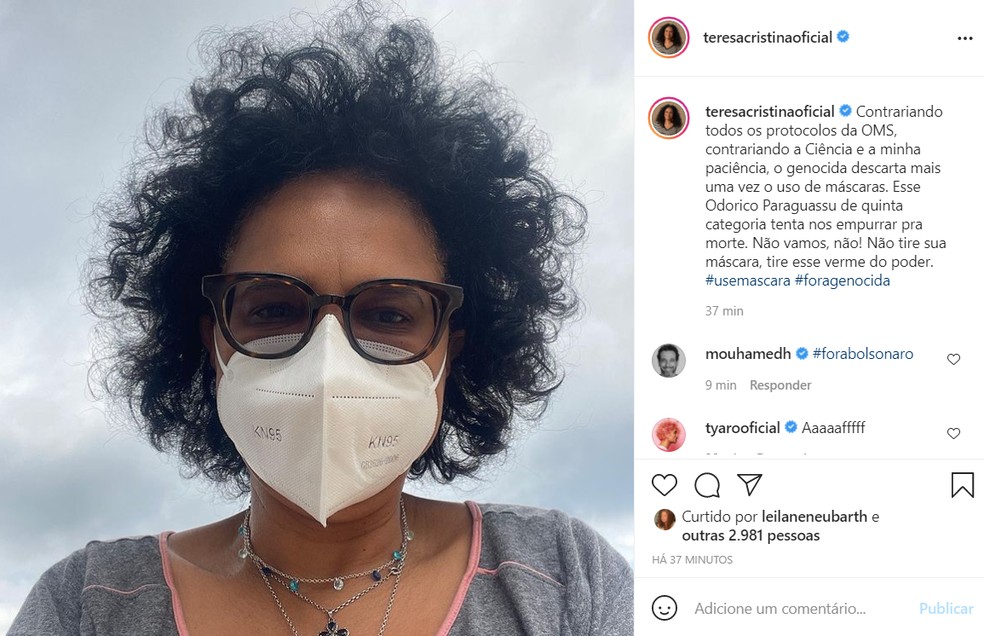 Teresa Cristina fez post pedindo que as pessoas continuem usando máscara — Foto: Reprodução/Instagram/TeresaCristina