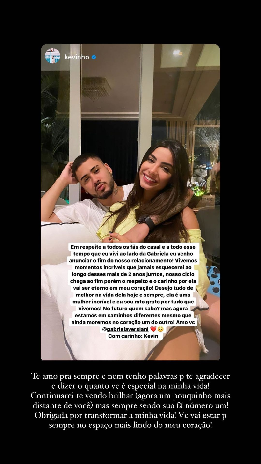 Kevinho e Gabriela Versiani anunciam término (Foto: Reprodução/Instagram)