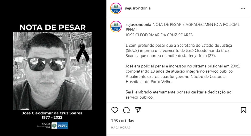 Policial penal morre depois de levar tiros de arma de fogo na cabeça em lava-jato de Porto Velho — Foto: Divulgação