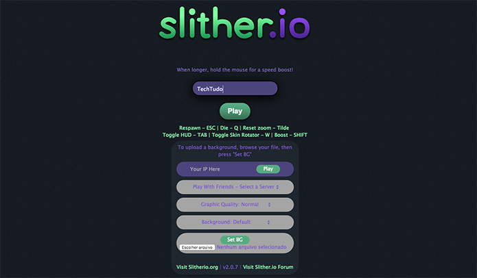 Inicie uma partida no Slither.io (Foto: Reprodução/Murilo Molina)