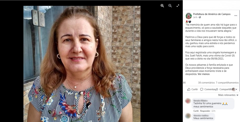 Prefeitura de Américo de Campos lamenta morte de professora por Covid-19 — Foto: Reprodução
