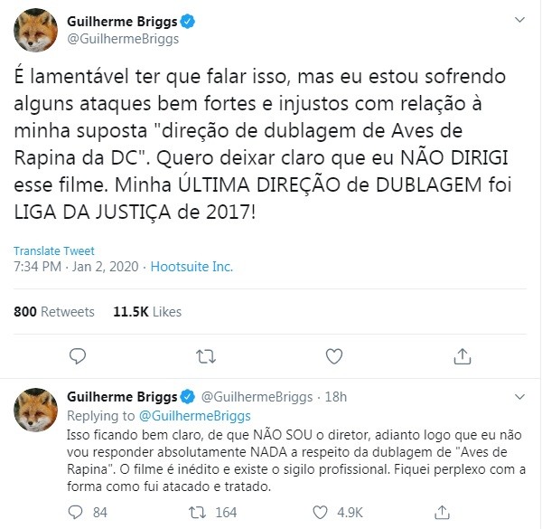 Dublador Guilherme Briggs (Foto: Twitter)