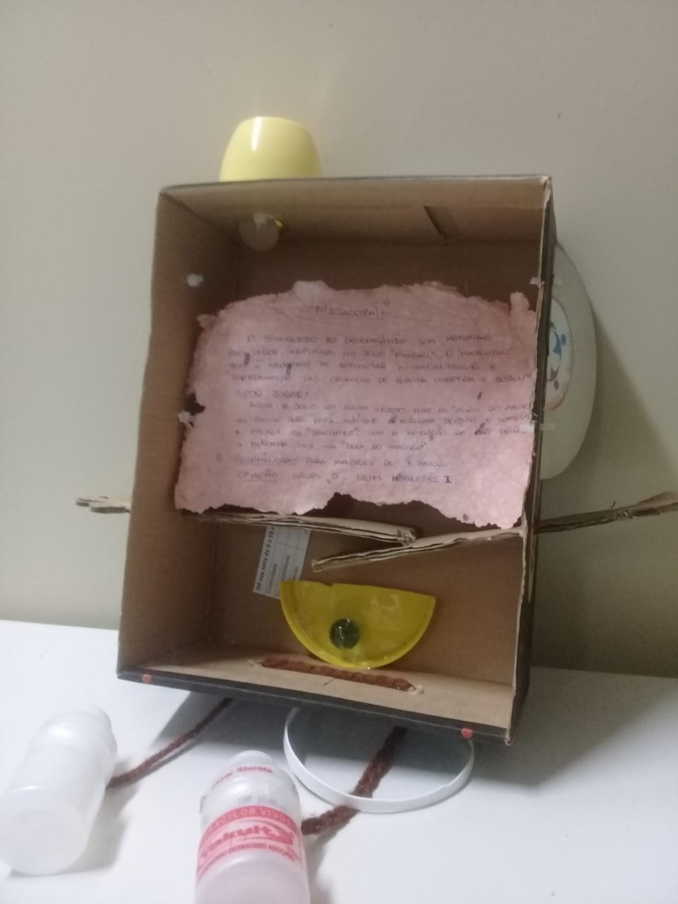 Crianças inventaram um fliperama de papelão — Foto: Divulgação/ PMF