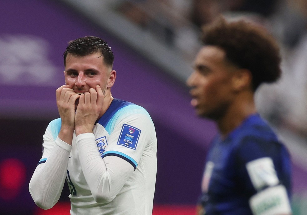 Mason Mount lamenta chance perdida pela Inglaterra contra os Estados Unidos — Foto: REUTERS/Paul Childs