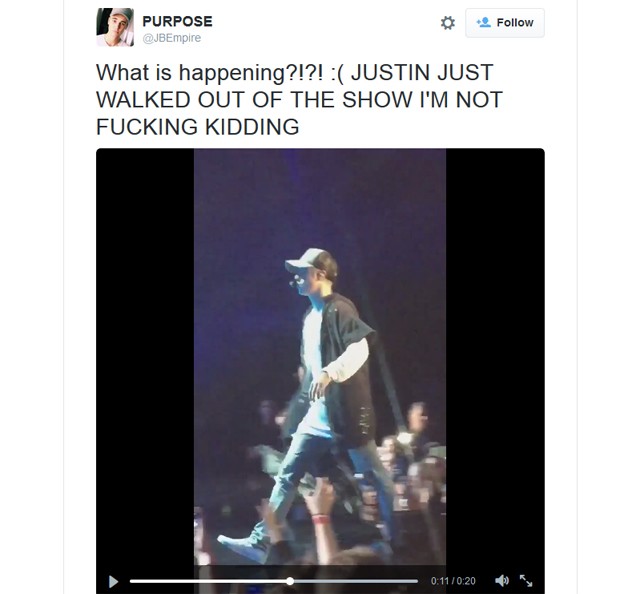 Justin Bieber se irrita com fãs e vai embora de show na Noruega (Foto: Reprodução / Instagram)