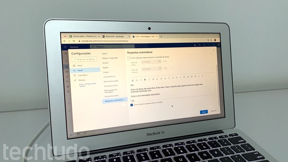 Saiba como configurar uma resposta automática de férias no Gmail e Outlook — Foto: Helito Beggiora/TechTudo