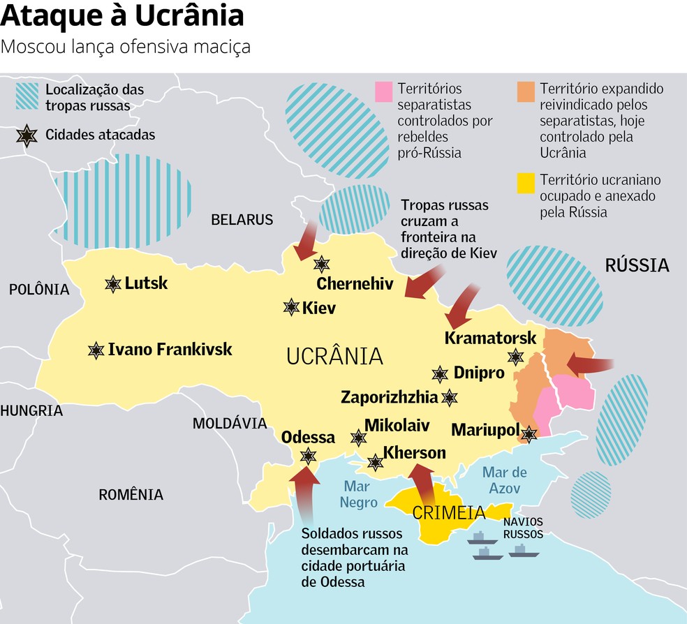 Rússia x Ucrânia: Veja o mapa da guerra | Mundo | Valor Econômico