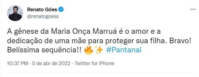 Renato Góes fala sobre força de Maria Marruá  (Foto: Reprodução Twitter )