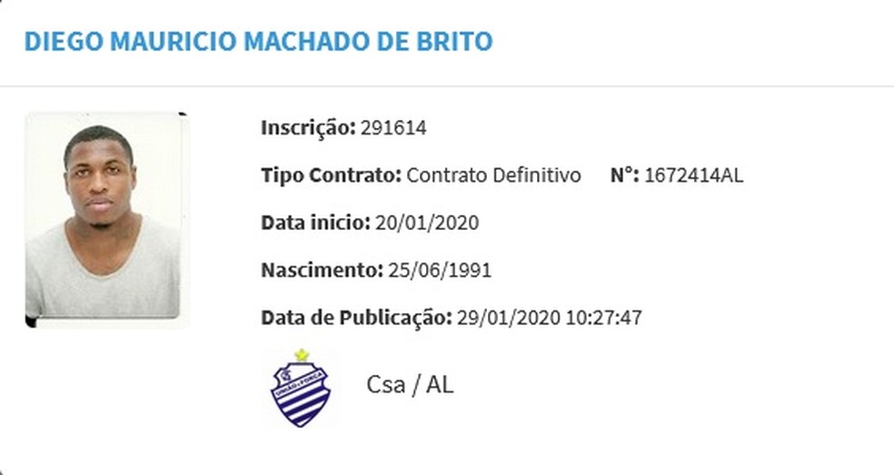 Diego Maurício, atacante do CSA, no BID — Foto: Dibulgação/CBF