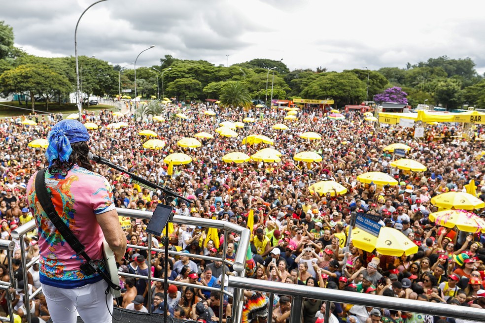 O bloco do cantor Bell Marques arrastou milhares de foliões neste sábado(29), na região do Parque do Ibirapuera, durante o pós-carnaval de rua de São Paulo. — Foto: Marcelo Chello/Estadão Conteúdo