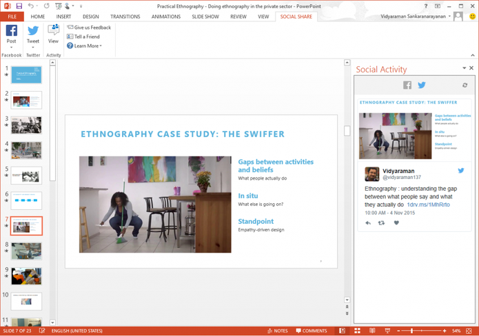 Social Share permite compartilhar apresentações do PowerPoint no Facebook e Twitter (Foto: Divulgação/Microsoft)