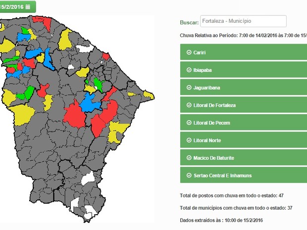 Ceará registra chuva em mais de 35 municípios nesta segunda-feira (15) (Foto: Reprodução/Funceme)
