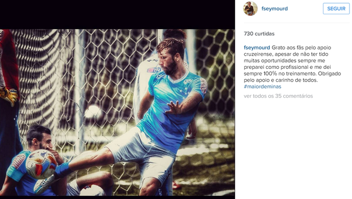 Rumo ao Vasco, Seymour usa redes sociais para se despedir do Cruzeiro