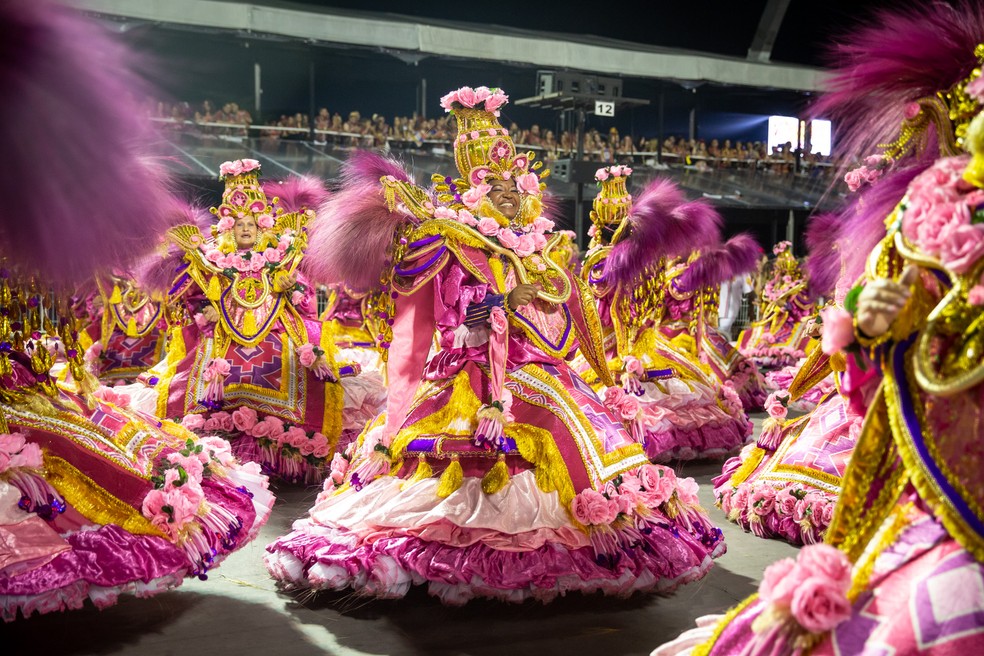Ala das baianas da Rosas de Ouro no carnaval 2019 — Foto: Marcelo Brandt/G1