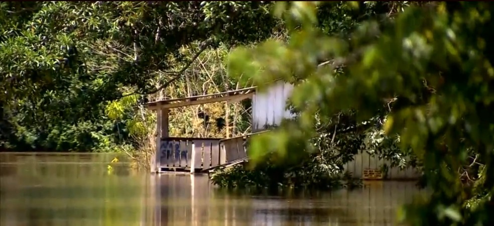 Moradores têm casas alagadas em Candeias do Jamari, RO — Foto: Rede Amazônica/Reprodução