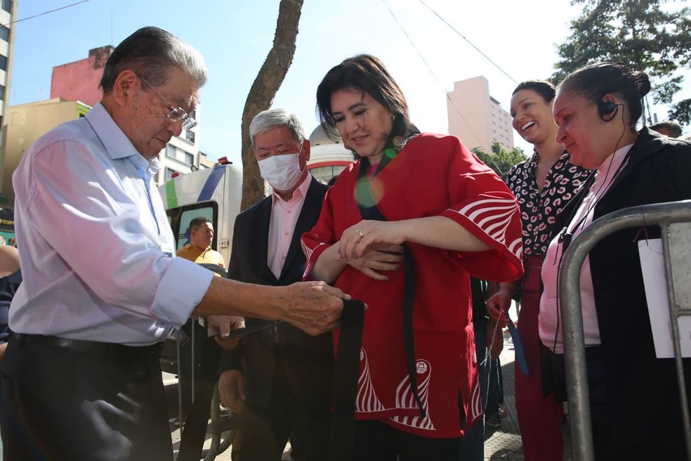 Simone Tebet (MDB) participa da 43&ordf; edi&ccedil;&atilde;o do festival Tanabata Matsuri, no bairro da Liberdade, em SP. &mdash; Foto: Reprodu&ccedil;&atilde;o/Instagram