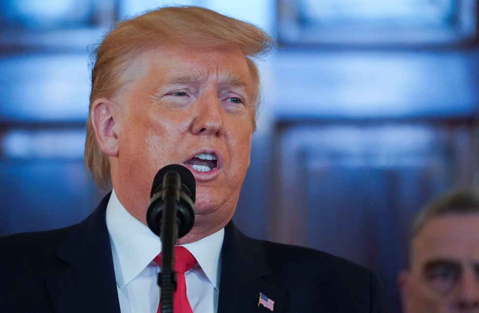 O presidente americano, Donald Trump, falou nesta quarta-feira (8) — Foto: Reuters