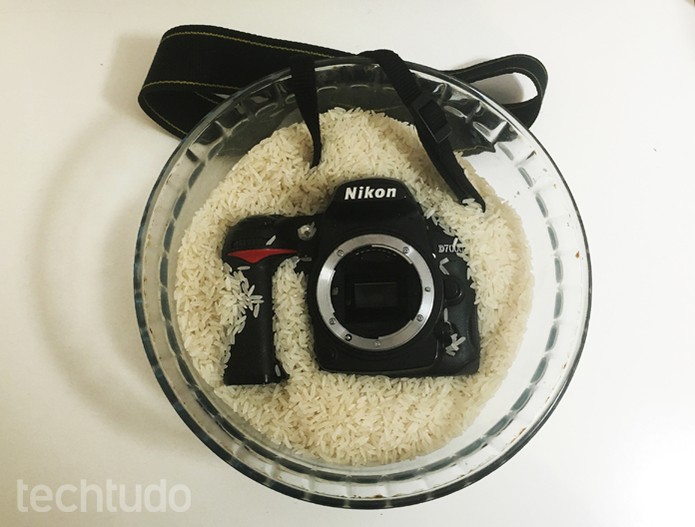 Deixe a máquina, no mínimo, 48 horas imersa no arroz (Foto: Karen Malek/TechTudo)