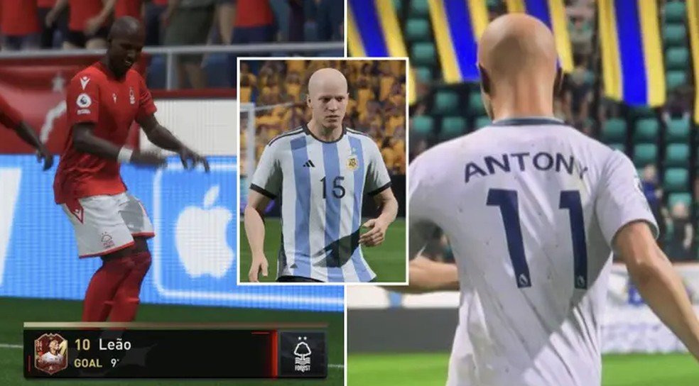 Rafael Leão, Lisandro Martínez e Antony carecas no FIFA 23 — Foto: Reprodução