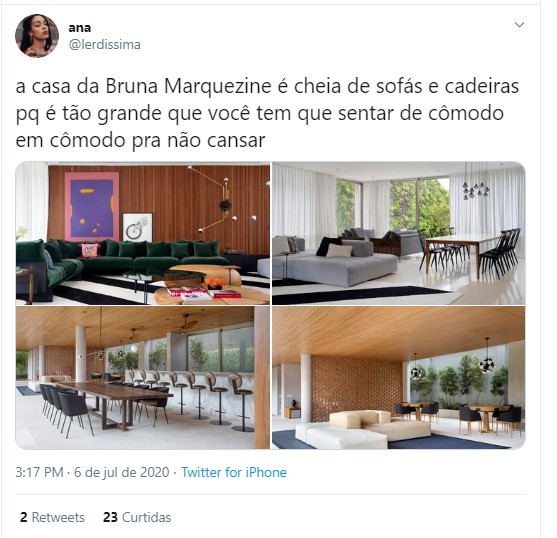 Casa de Bruna Marquezine impressiona redes sociais e vira meme (Foto: Twitter)
