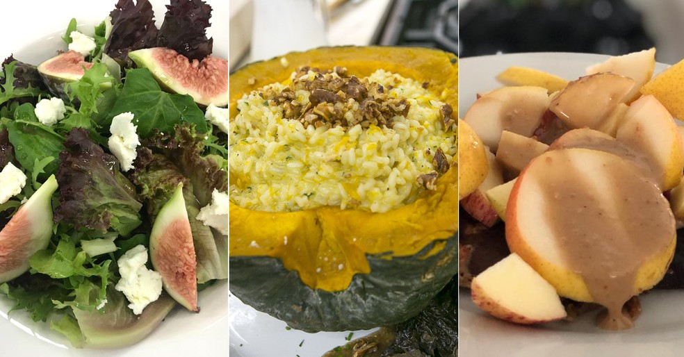 Card&Atilde;&iexcl;pio completo Dia dos Pais: Salada de Folhas com Vinagrete, Risoto de Ab&Atilde;&sup3;bora com Gorgonzola e Nozes do Chef Roberto Ravioli e Panqueca de Banana &acirc;?? Foto: TV Globo