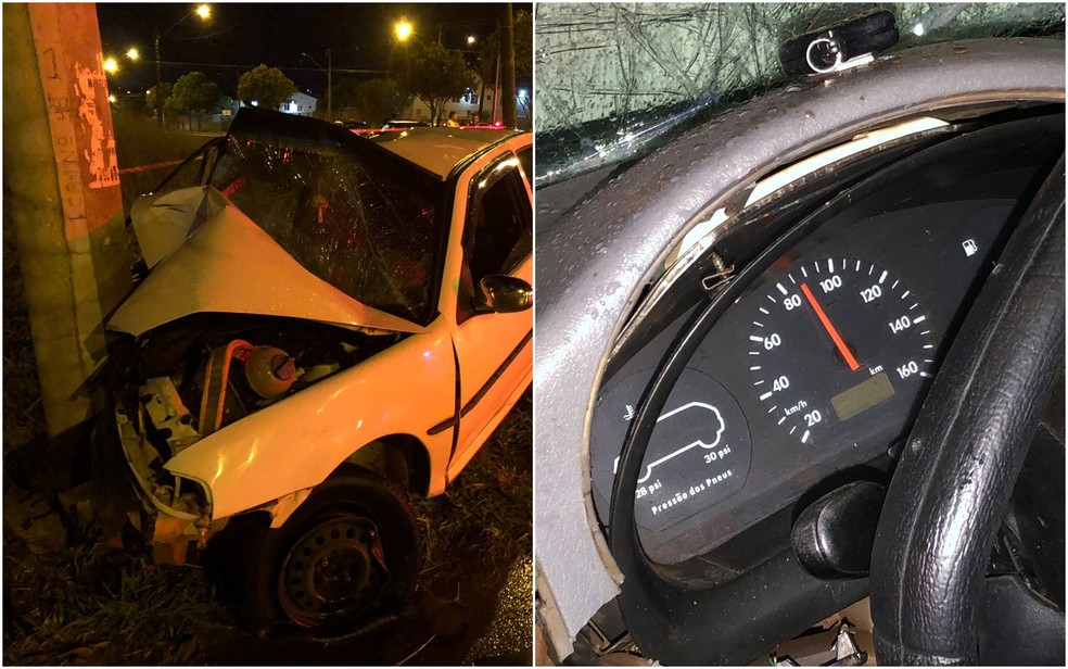 Homem sai para comprar cigarro, perde controle de carro e morre ao bater contra poste em Goiânia, Goiás — Foto: Divulgação/Polícia Civil