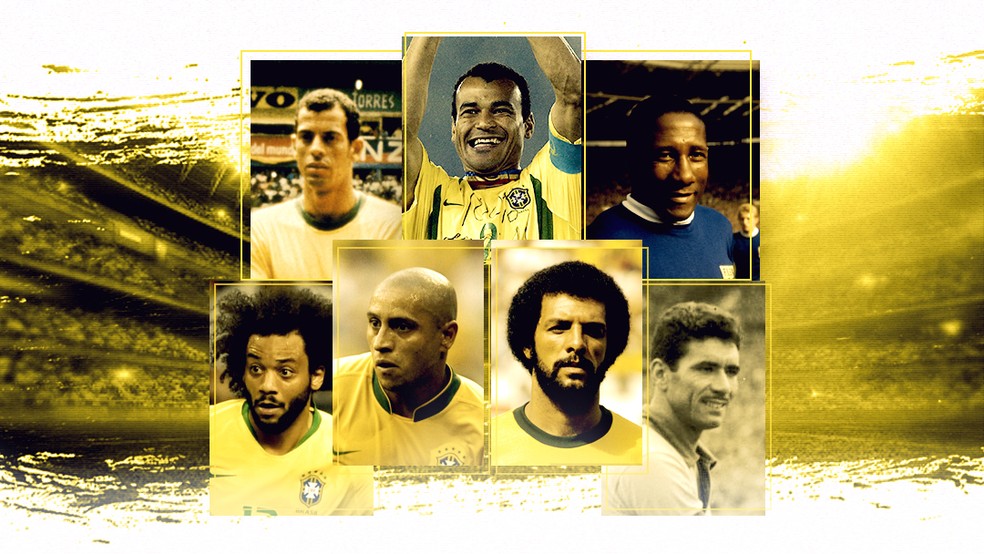 Laterais brasileiros indicados � Bola de Ouro Dream Team: Carlos Alberto, Cafu, Djalma Santos, Marcelo, Roberto Carlos, J�nior e Nilton Santos � Foto: Arte: Infoesporte