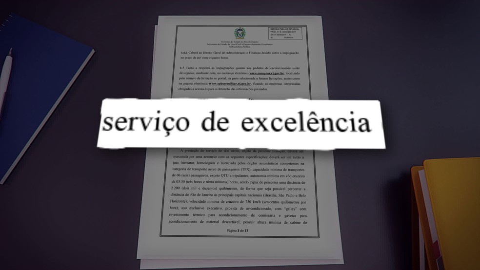 Edital pede 'serviço de excelência' para o táxi aéreo do governo do RJ (Foto: Reprodução/TV Globo)