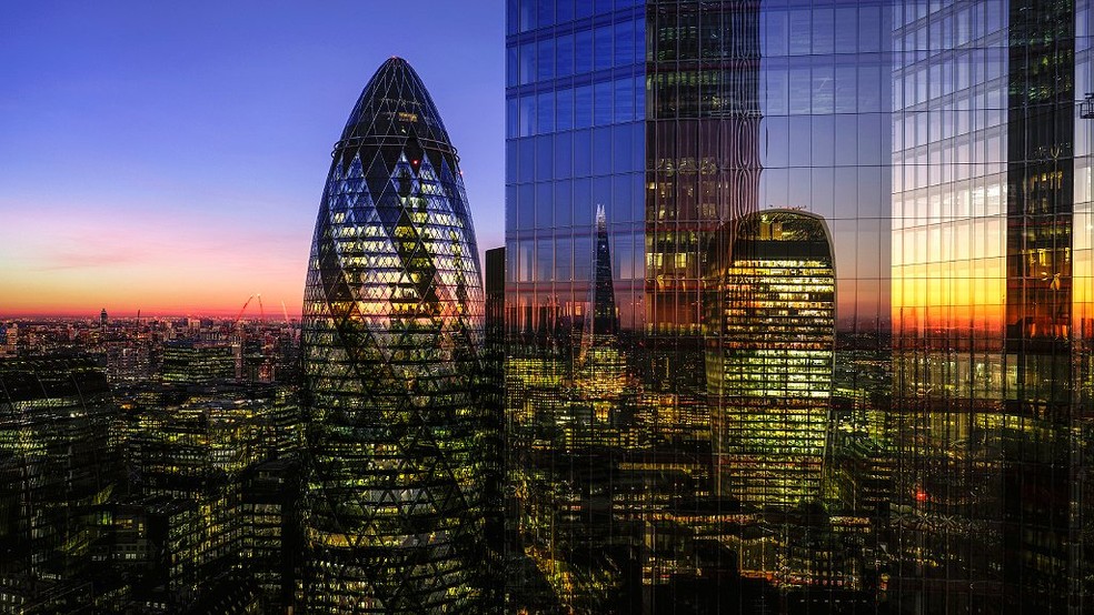 Imagem do distrito financeiro de Londres, no Reino Unido. — Foto: Getty Images via BBC