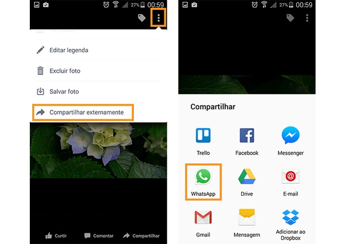 Compartilhe externamente escolhendo o app do WhatsApp (Foto: Reprodu??o/Barbara Mannara)