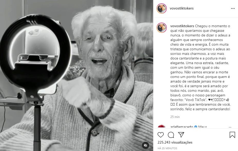 Nelson, do Vovos Tiktokers, morreu aos 90 anos (Foto: Reprodução / Instagram)