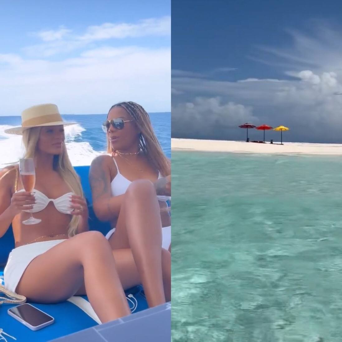 Nas Maldivas, Ludmilla e Brunna Gonçalves brindam em passeio de barco: 'Paraíso' (Foto: Reprodução / Instagram)