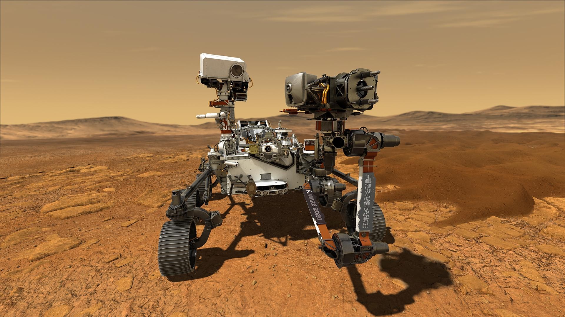 Ilustração do rover Perseverance na superfície de Marte (Foto: Nasa/JPL-Caltech)