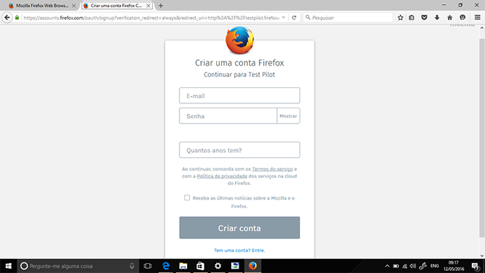Firefox exige que usuário faça login para participar do programa de testes (Foto: Reprodução/Elson de Souza)