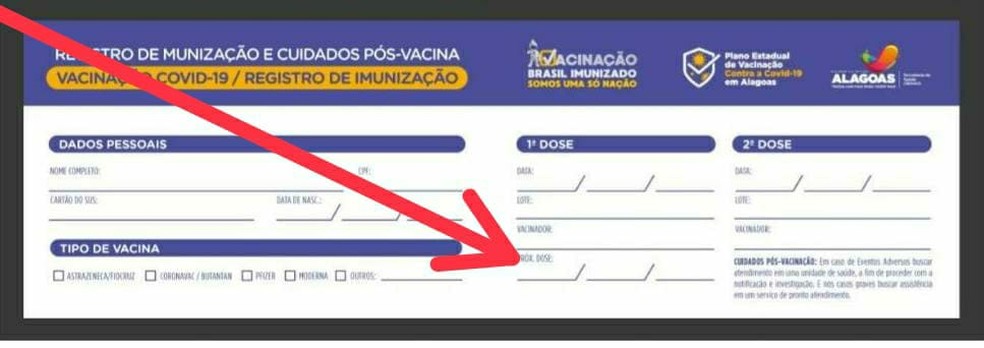 Idosos de Maceió podem conferir no cartão a data que receberam a primeira dose da vacina — Foto: Reprodução/ SMS Maceió