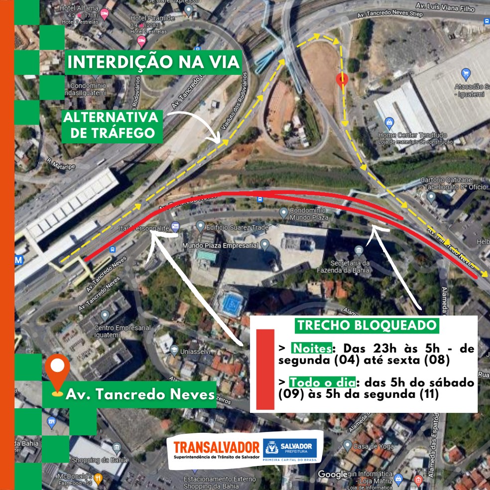 Trânsito é alterado em trechos da Avenida Tancredo Neves a partir de sábado por causa de obras  — Foto: Divulgação/Prefeitura de Salvador
