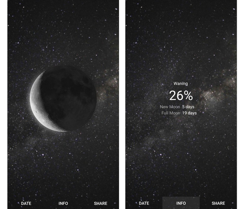 Saiba usar o app Moon para ver a fase da Lua no dia do seu nascimento — Foto: Reprodução/Nalu Dias