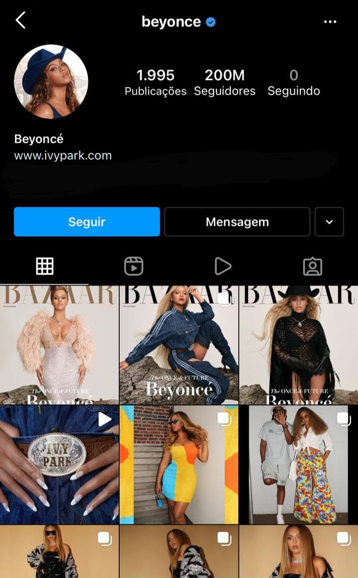 Beyoncé atinge a marca de 200 milhões de seguidores (Foto: Instagram/ Reprodução)