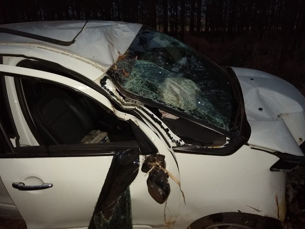 Mulher perdeu o controle do veículo e colidiu com árvore em estrada de Bastos — Foto: Arquivo pessoal/Valdecir Luís
