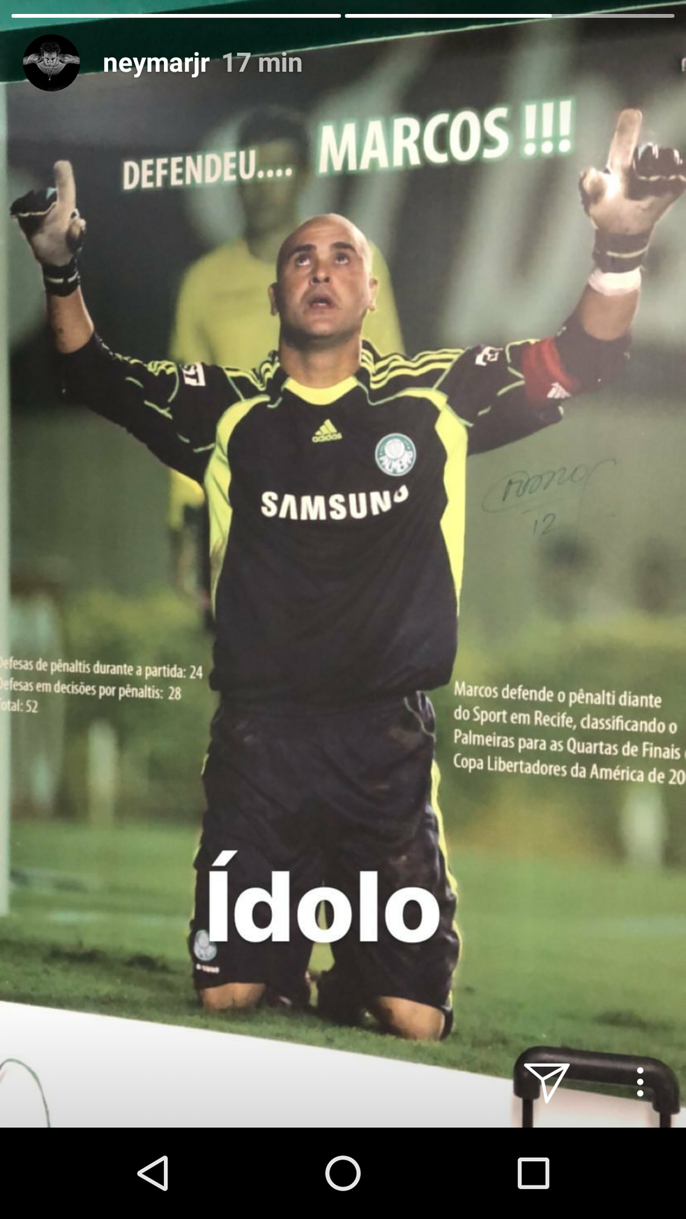 Neymar posta foto de Marcos e volta a agitar torcida do Palmeiras nas redes
