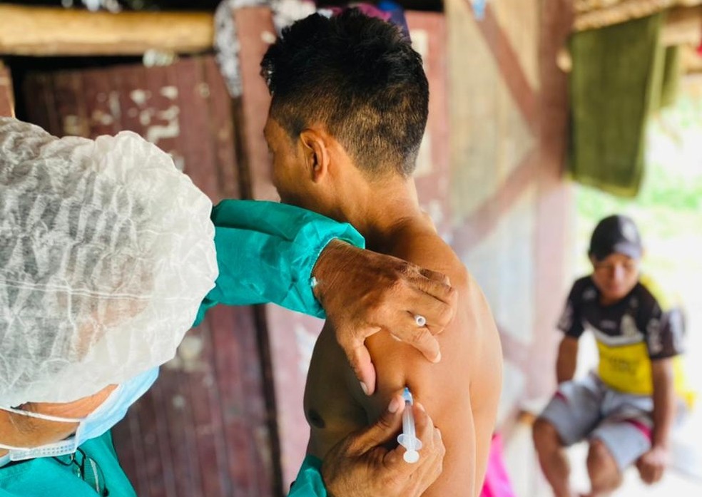 Mais de 4,4 mil índios que vivem em aldeias no AC receberam 1ª dose da vacina contra Covid-19 — Foto: Arquivo/Dsei Purus